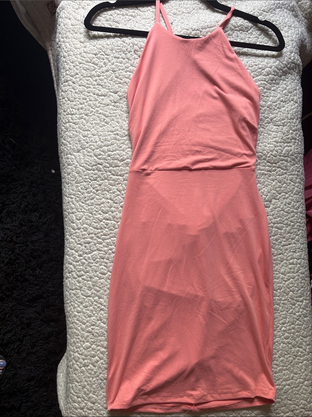 Backless Halter Bodycon Dress in Coral Pink